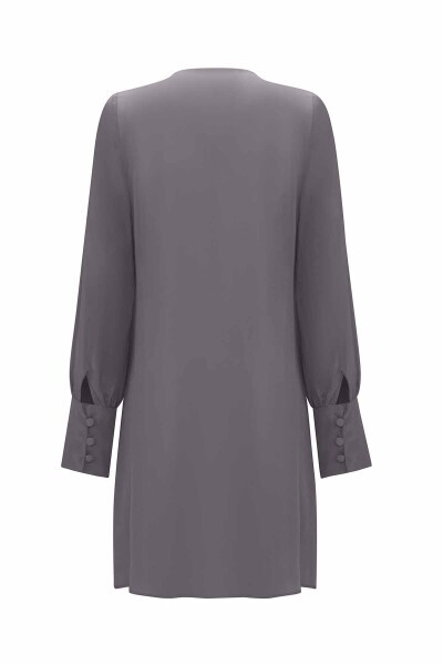 Yuvarlak Yaka Brit Detaylı Antrasit Tunik - 2