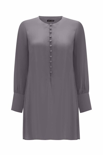 Yuvarlak Yaka Brit Detaylı Antrasit Tunik - 1