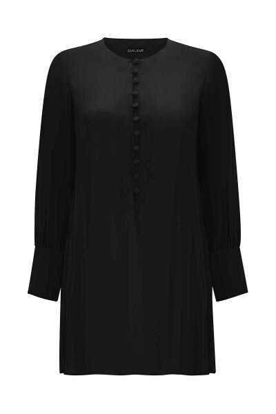 Yuvarlak Yaka Brit Detaylı Siyah Tunik 