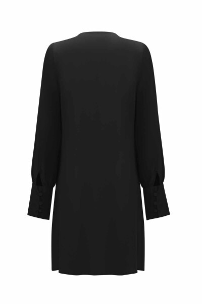 Yuvarlak Yaka Brit Detaylı Siyah Tunik - 2