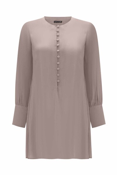 Yuvarlak Yaka Brit Detaylı Vizon Tunik - 1