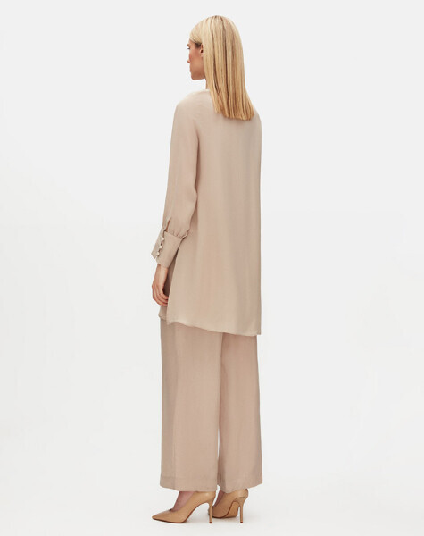 Yuvarlak Yaka Brit Detaylı Taş Rengi Tunik - 3