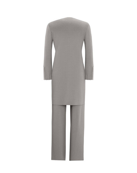 T25Y-6040 Önü Yırtmaç Detaylı Düz Renk Triko Tunik 1179-GREY - MISS DALIDA (1)
