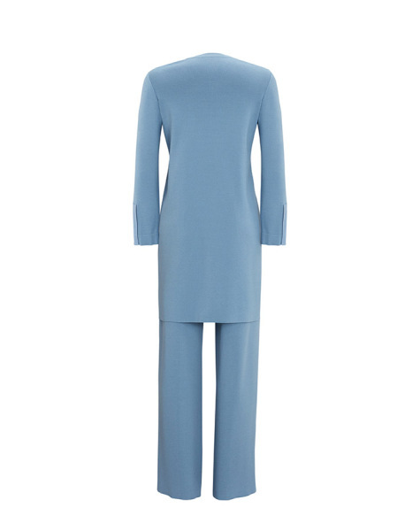 T25Y-6040 Önü Yırtmaç Detaylı Düz Renk Triko Tunik 1186-BLUE - 2