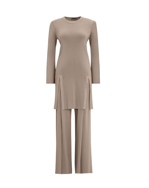 T25Y-6040 Önü Yırtmaç Detaylı Düz Renk Triko Tunik 1318-ANTHRACITE - 6