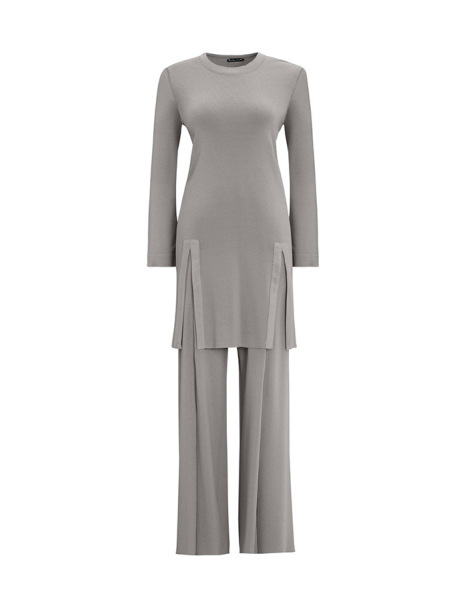 T25Y-6040 Önü Yırtmaç Detaylı Düz Renk Triko Tunik 1318-ANTHRACITE - 10