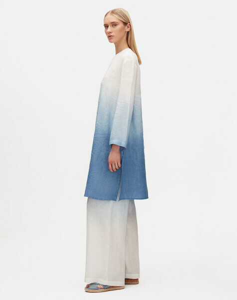 T25Y-6041 Degradeli Uzun Kollu Keten Tunik BLUE - 2