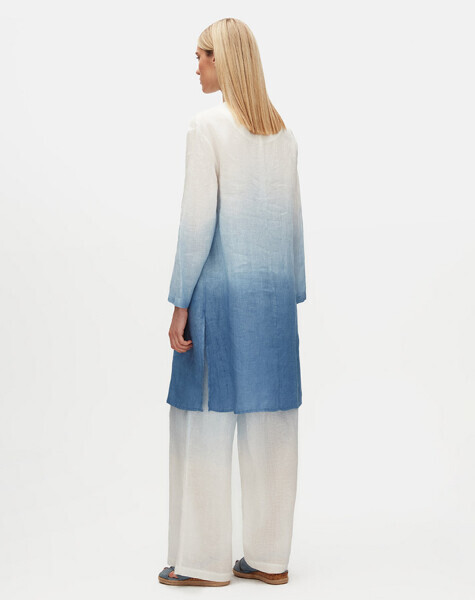 T25Y-6041 Degradeli Uzun Kollu Keten Tunik BLUE - 3