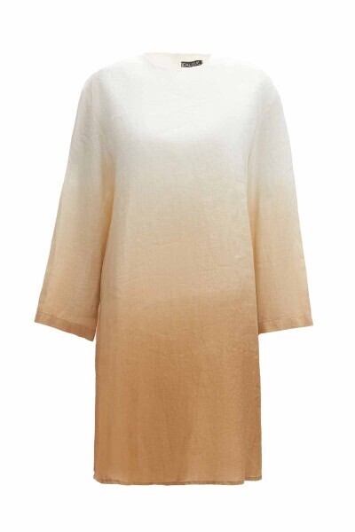 Degradeli Uzun Kollu Keten Camel Tunik 