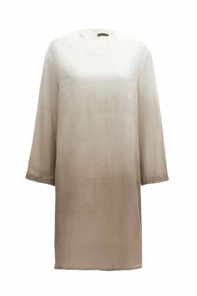 T25Y-6041 Degradeli Uzun Kollu Keten Tunik STONE - 8