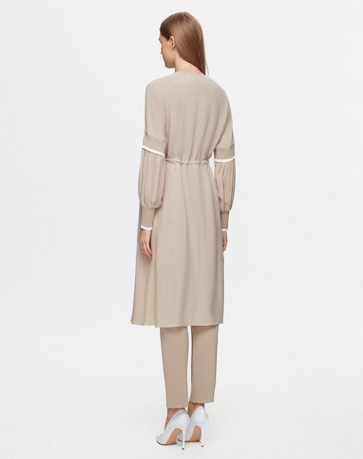 T25Y-6045 Sleeveless Cupro Tunic with Line Detail on the Collar - 3
