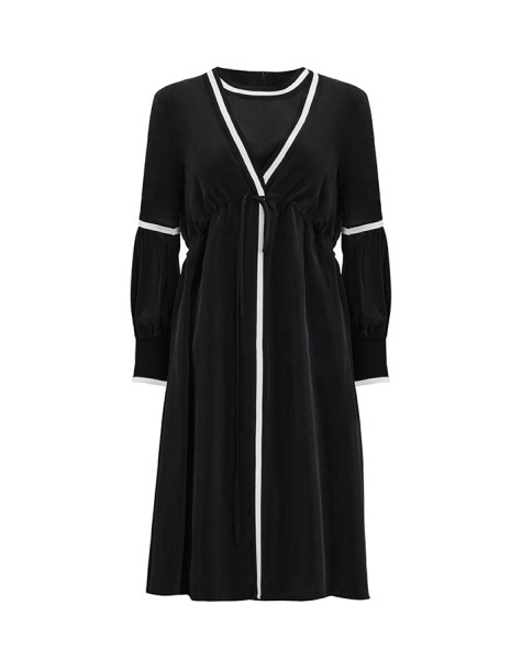 T25Y-6045 Yakası Çizgi Detaylı Kolsuz Cupro Tunik BLACK - 1