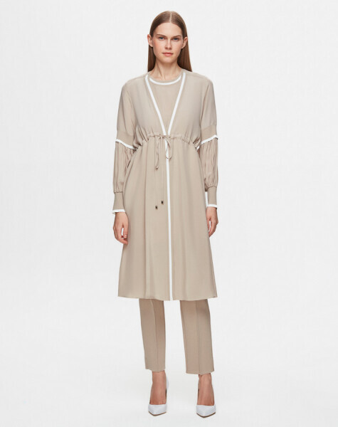 T25Y-6045 Yakası Çizgi Detaylı Kolsuz Cupro Tunik GREY 