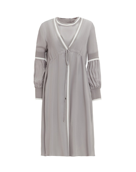Sleeveless Cupro Tunic with Stripe Detail on Collar - 7