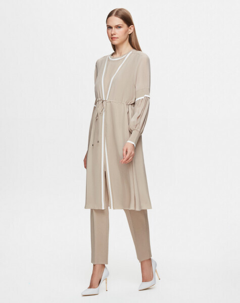 T25Y-6045 Yakası Çizgi Detaylı Kolsuz Cupro Tunik GREY - 2