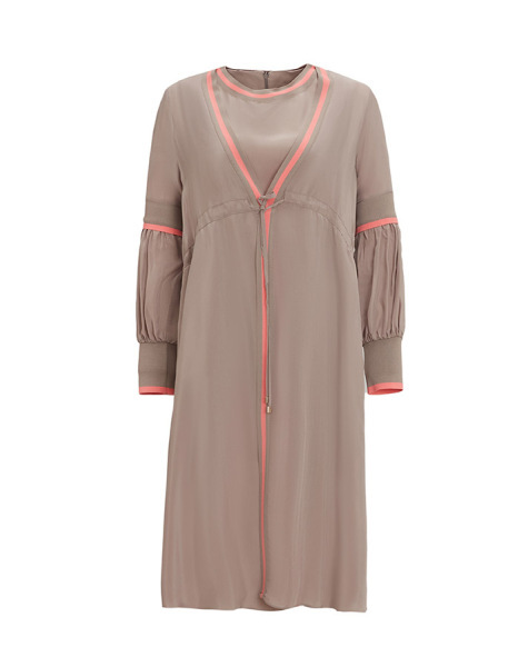 T25Y-6045 Yakası Çizgi Detaylı Kolsuz Cupro Tunik MİNK 
