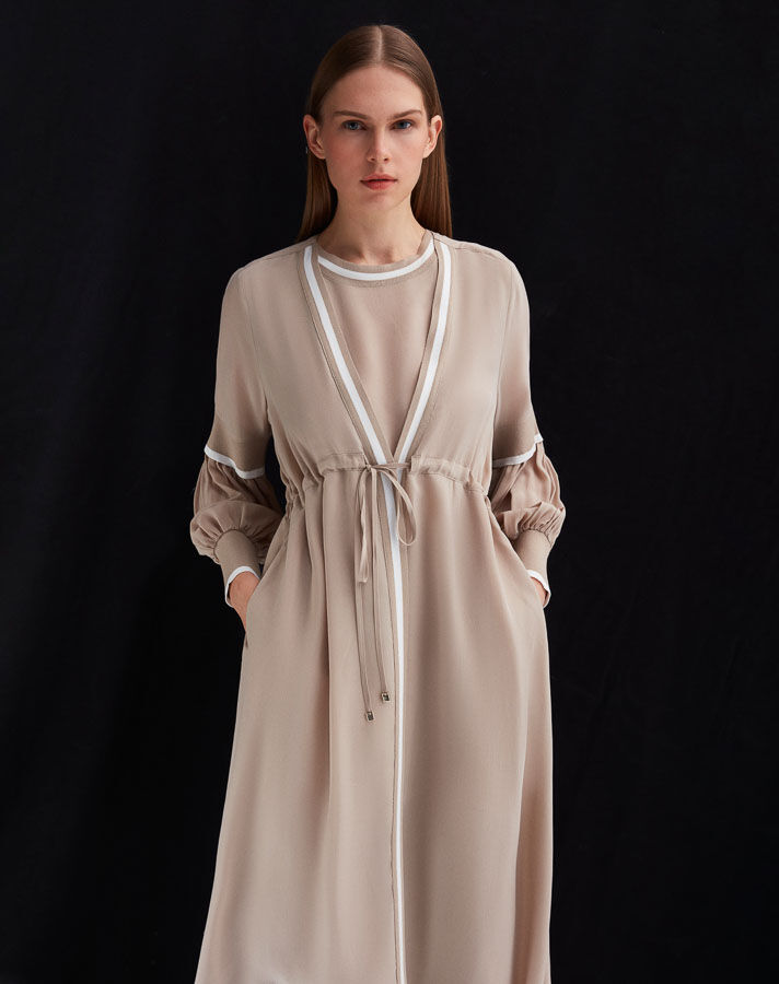 T25Y-6045 Yakası Çizgi Detaylı Kolsuz Cupro Tunik - 4