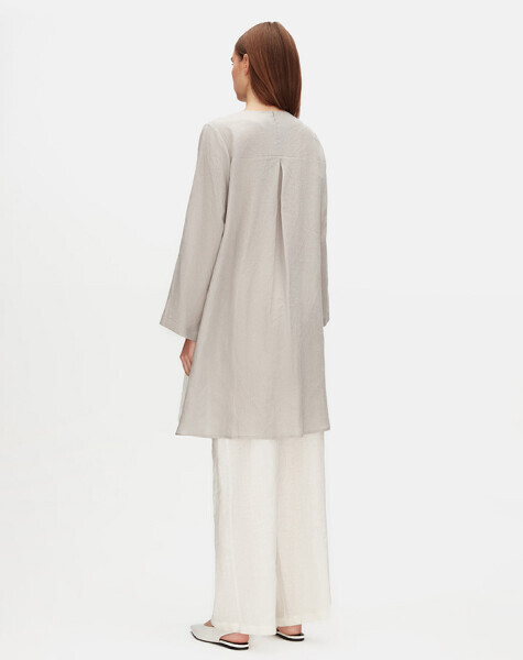 İki Renk Rahat Kesim Keten Gri Tunik - 3