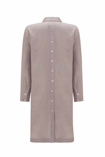 T25Y-6048 Evaze Kesim Çiçek Broşlu Keten Tunik BLACK - 3