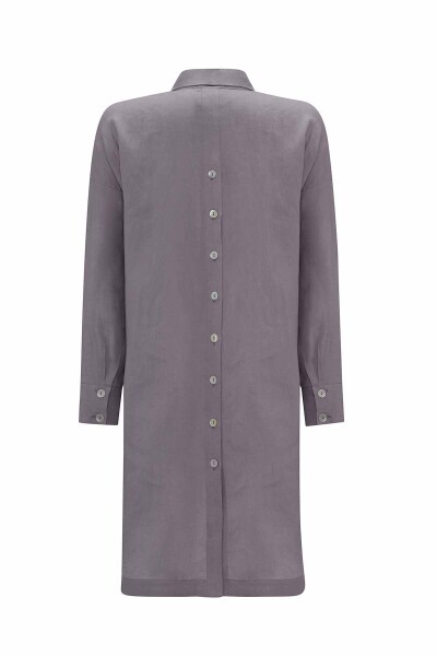 T25Y-6048 Evaze Kesim Çiçek Broşlu Keten Tunik BLACK - 10