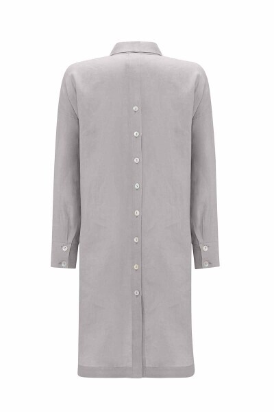 T25Y-6048 Evaze Kesim Çiçek Broşlu Keten Tunik BLACK - 12