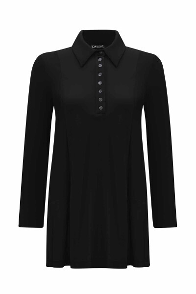 Shirt Collar Solid Color Tunic - 1