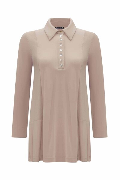 T25Y-6051 Gömlek Yaka Düz Renk Tunik STONE - MISS DALIDA