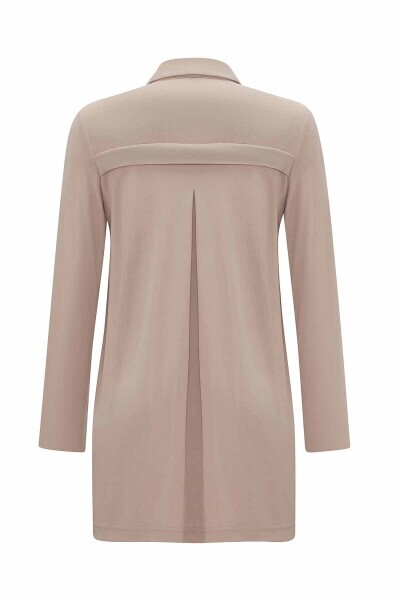 Gömlek Yaka Düz Renk Taş Rengi Tunik - 2