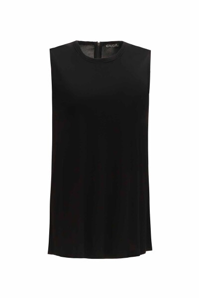 T25Y-6052 Yuvarlak Yaka Düz Renk Kolsuz Tunik BLACK - 1