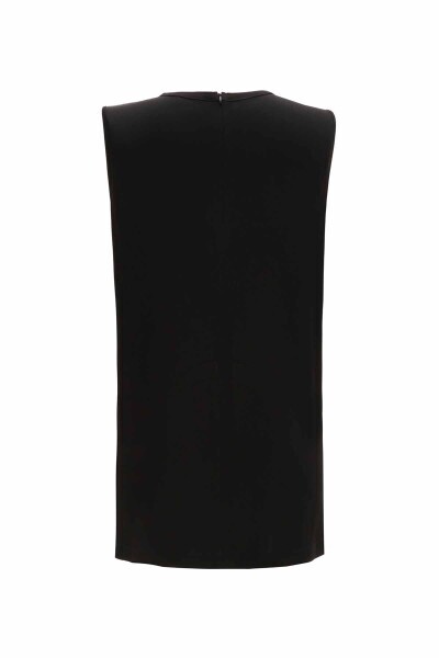 T25Y-6052 Yuvarlak Yaka Düz Renk Kolsuz Tunik BLACK - 2