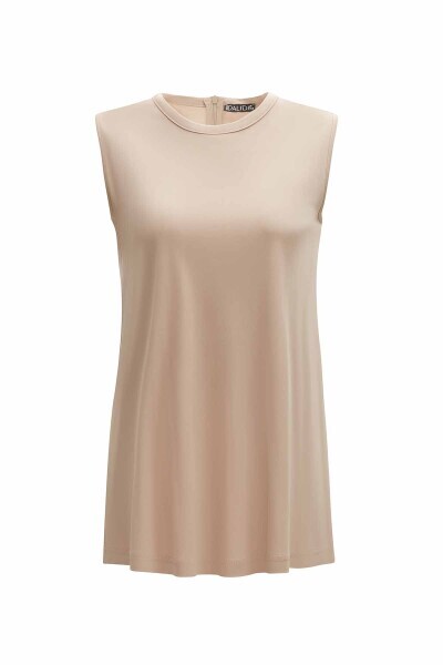 Round Neck Solid Color Sleeveless Tunic - 1