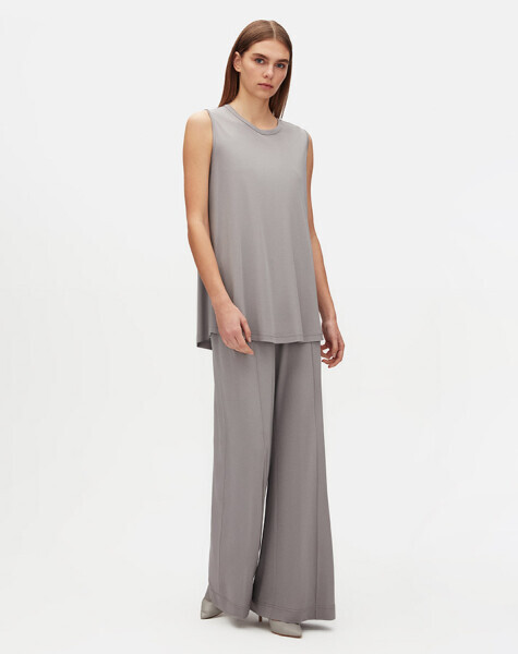 T25Y-6052 Yuvarlak Yaka Düz Renk Kolsuz Tunik GREY - 2