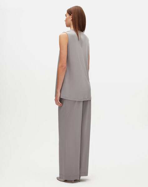 T25Y-6052 Yuvarlak Yaka Düz Renk Kolsuz Tunik GREY - 4