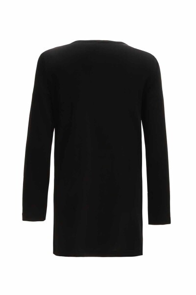 Çiçek Broşlu Düz Renk Basic Siyah Tunik - 2