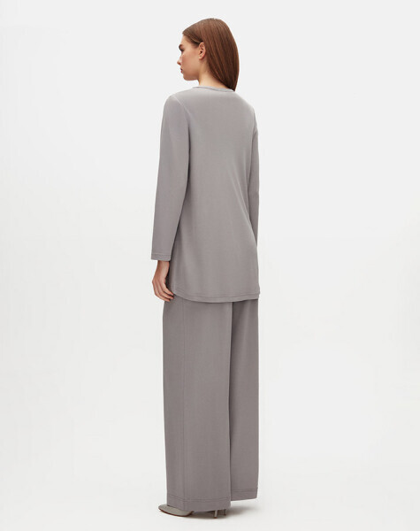 T25Y-6053 Çiçek Broşlu Düz Renk Basic Tunik STONE - 4