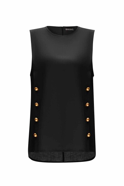 T25Y-6054 Yanları Düğmeli Keten Tunik ANTHRACITE 