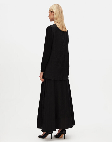 T25Y-6054 Yanları Düğmeli Keten Tunik ANTHRACITE - 6