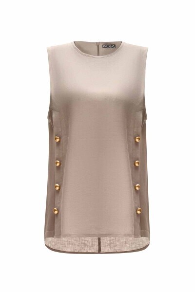 T25Y-6054 Yanları Düğmeli Keten Tunik ANTHRACITE - 17