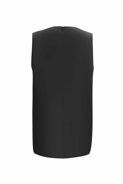 T25Y-6054 Yanları Düğmeli Keten Tunik BLACK - 5