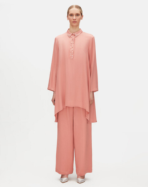 Renkli Taşlı Evaze Kesim Şık Açık Kırmızı Tunik - 2