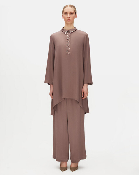 Renkli Taşlı Evaze Kesim Şık Vizon Tunik - 2