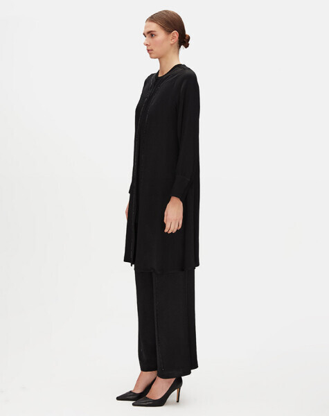 T25Y-6058 Taş Detaylı Agraf Kapamalı Tunik BLACK - 3