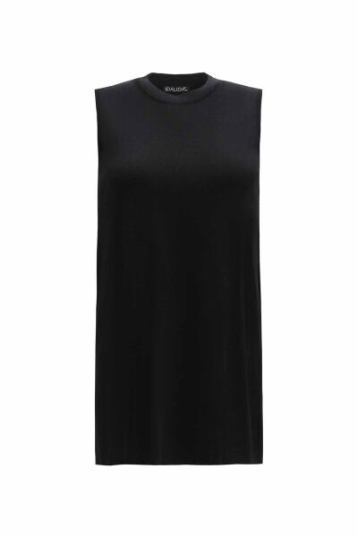 T25Y-6060 Yuvarlak Yaka Kolsuz Tunik BLACK - 1