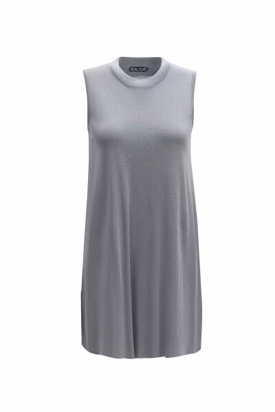 T25Y-6060 Yuvarlak Yaka Kolsuz Tunik GREY - 1