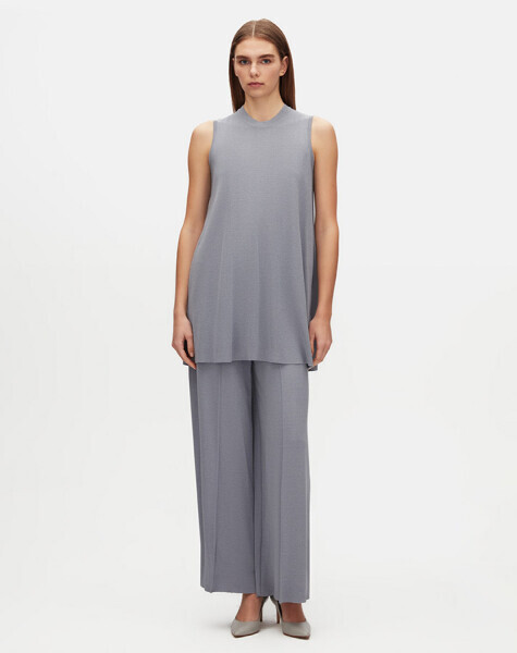T25Y-6060 Yuvarlak Yaka Kolsuz Tunik GREY - MISS DALIDA (1)