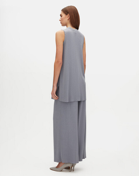 T25Y-6060 Yuvarlak Yaka Kolsuz Tunik GREY - 4