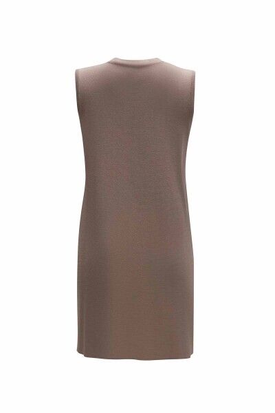 T25Y-6060 Yuvarlak Yaka Kolsuz Tunik VİZON 