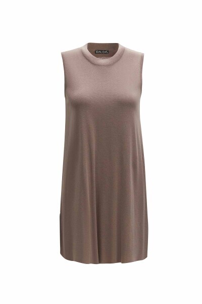 T25Y-6060 Yuvarlak Yaka Kolsuz Tunik VİZON - MISS DALIDA (1)