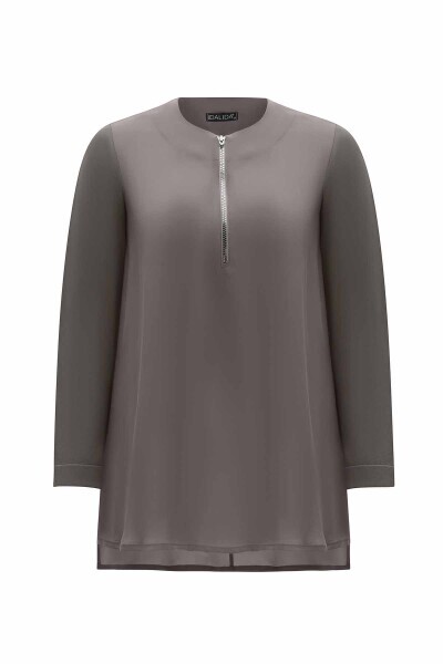 T25Y-6061 Yakası Fermuarlı Cupro Tunik ANTHRACITE - 1