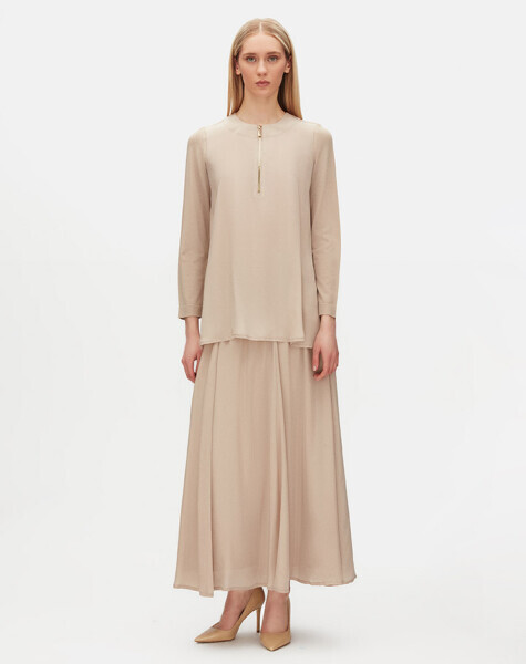 T25Y-6061 Yakası Fermuarlı Cupro Tunik MİNK - 2